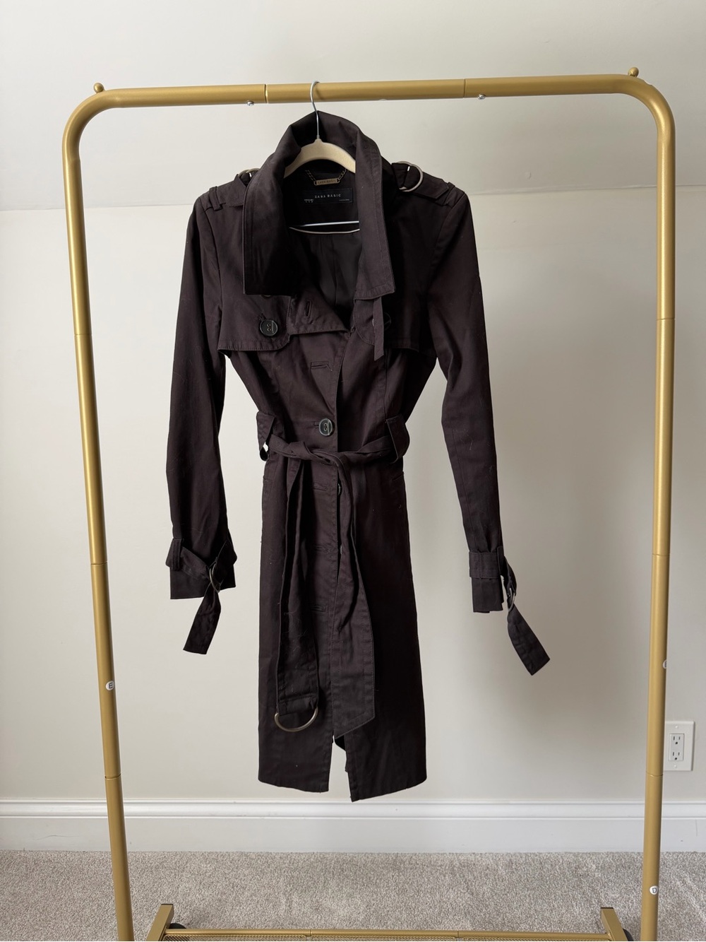 Zara Dark Brown Belted Trench Coat with Epaulettes